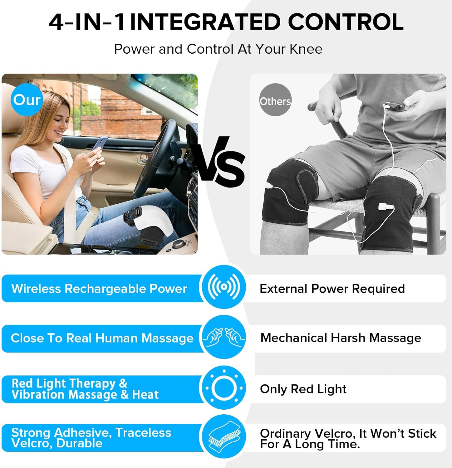 FlexHeat 4-in-1 integrated cordless control vs corded knee massagers